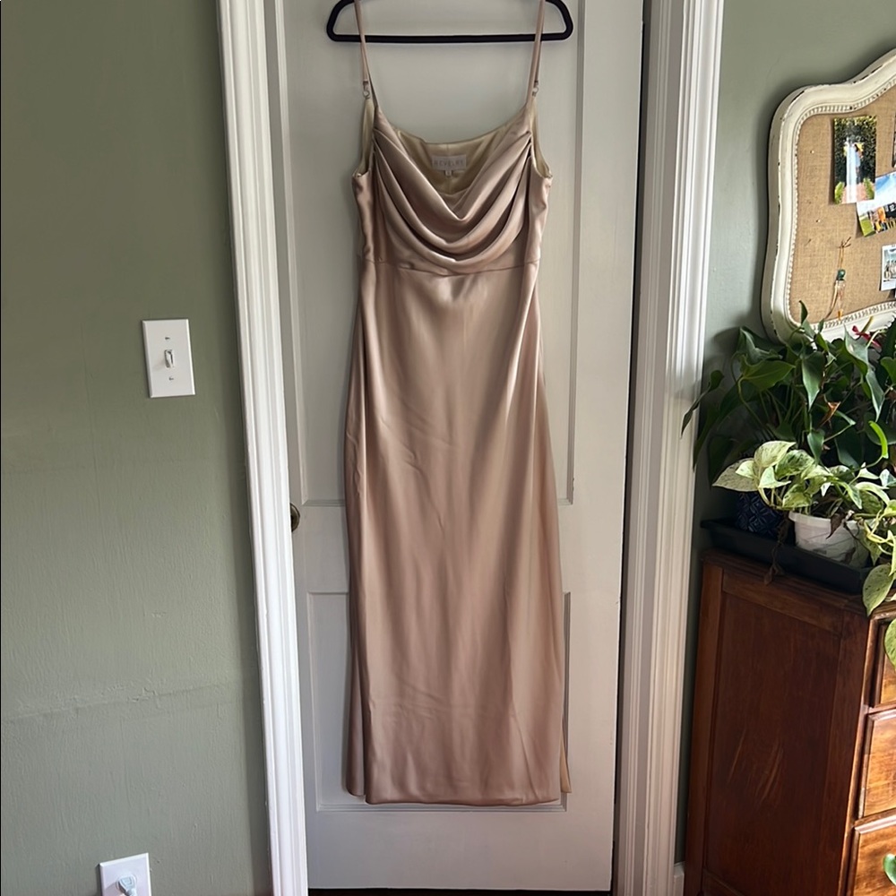 Revelry Gold Slip Dress Cowl Neck Midi